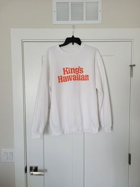 White Crewneck Sweatshirt with Orange Logo